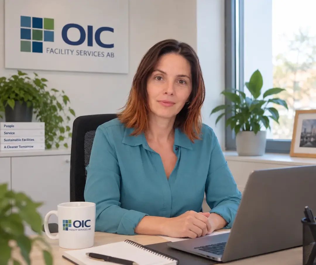 VD för OIC Facility Services AB vid sitt skrivbord på kontoret